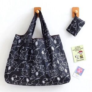 Snoopy Black White Shopping Eco Tote Bag Nylon - Reusable